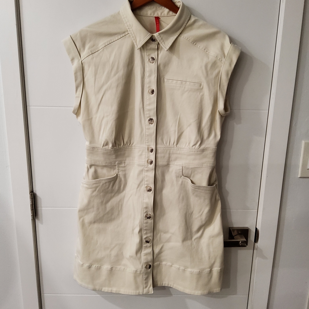 SPANX Stretch Twill Utility Button-Down Mini Dress Size L - Picture 4 of 12